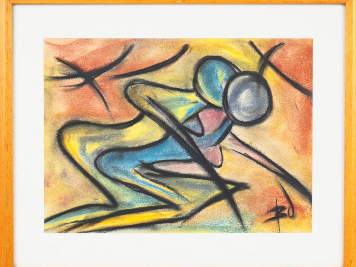 Ecole française XXème. "Couple". Dessin monogrammé "BD" en bas à droit