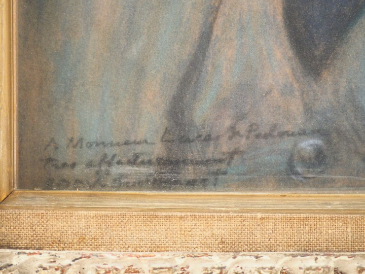 Ecole française XXème. "Portrait de monsieur Peslouan". Pastel signé e