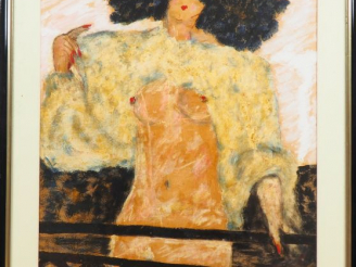Vente aux enchères Fernand ROUX. "Nue au balcon". Huile sur papier, signée en bas. Dim. (