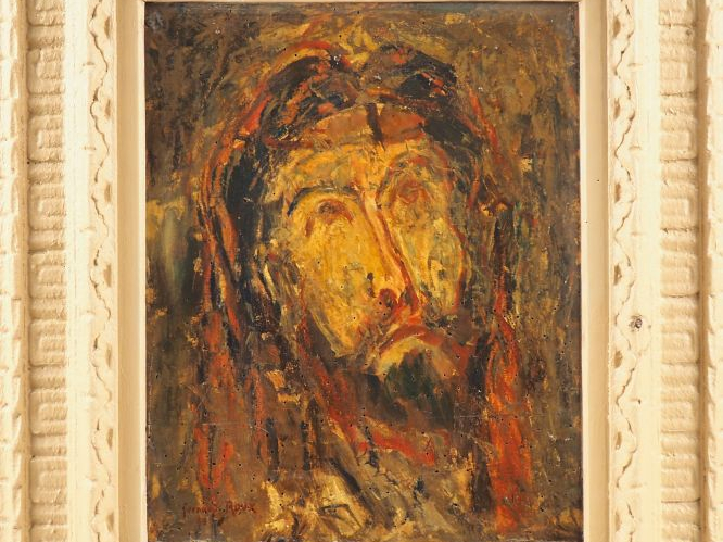 Fernand ROUX.  "Portrait d'homme". Huile sur panneau, signée en bas à 