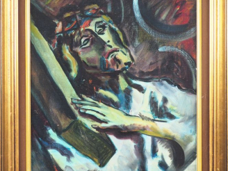 Vente aux enchères Fernand ROUX. "Le Christ portant la croix". Huile sur toile, signée en