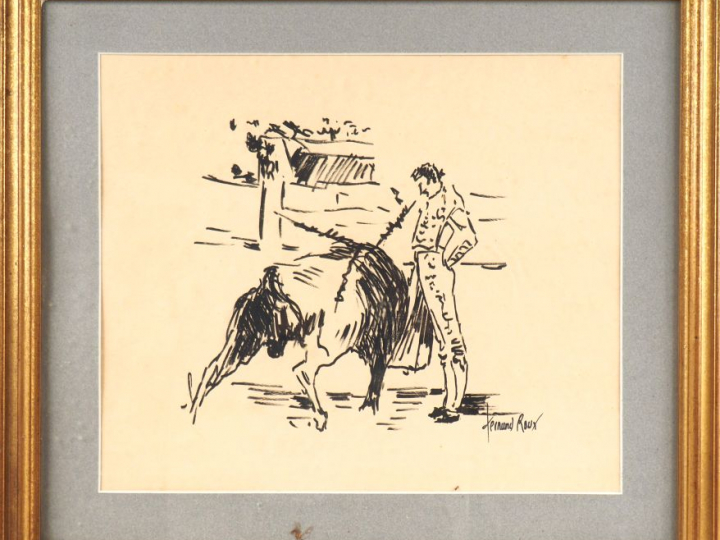 Fernand ROUX. "Litzi con la muleta". Dessin, signé en bas à droite, ti