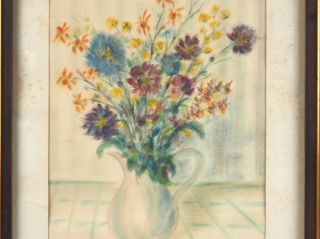 Fernand ROUX. "Bouquet de fleurs". Pastel signé en bas à gauche. Dim. 