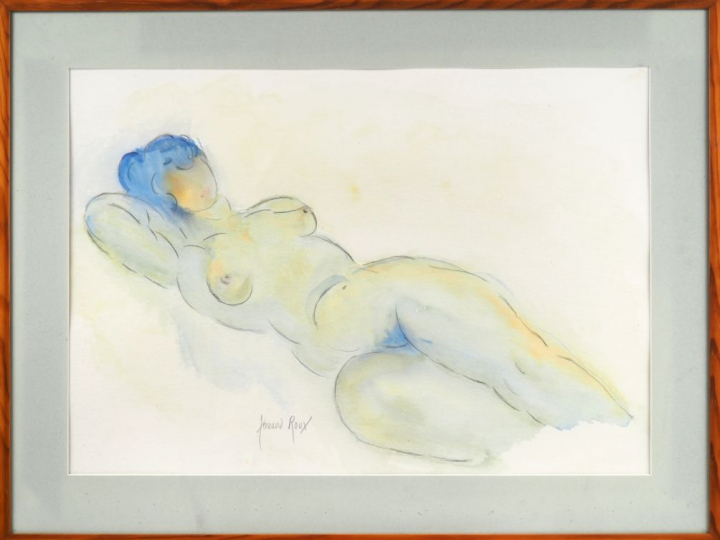 Fernand ROUX. "Nu bleu". Aquarelle, signée en bas à gauche. Dim. (à vu