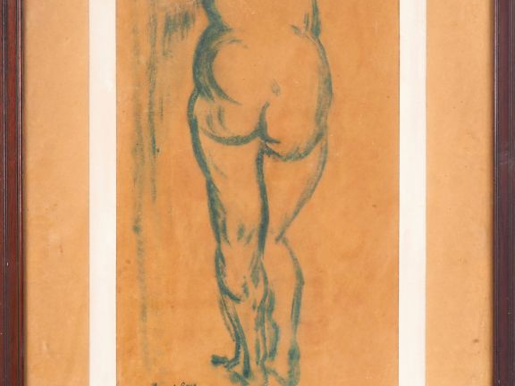 Fernand ROUX. "Nu de dos". Fusain, signé en bas à gauche. Dim. 49 x 31