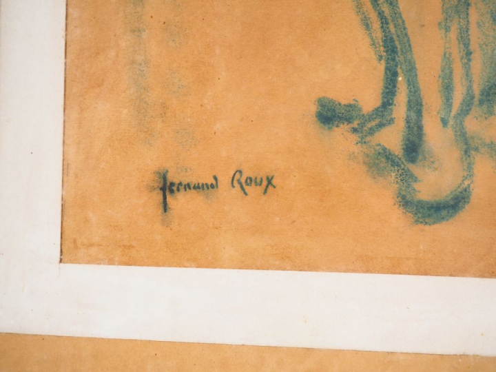 Fernand ROUX. "Nu de dos". Fusain, signé en bas à gauche. Dim. 49 x 31