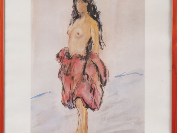 Fernand ROUX. "Portrait de jeune fille en pied". Lithographie numéroté