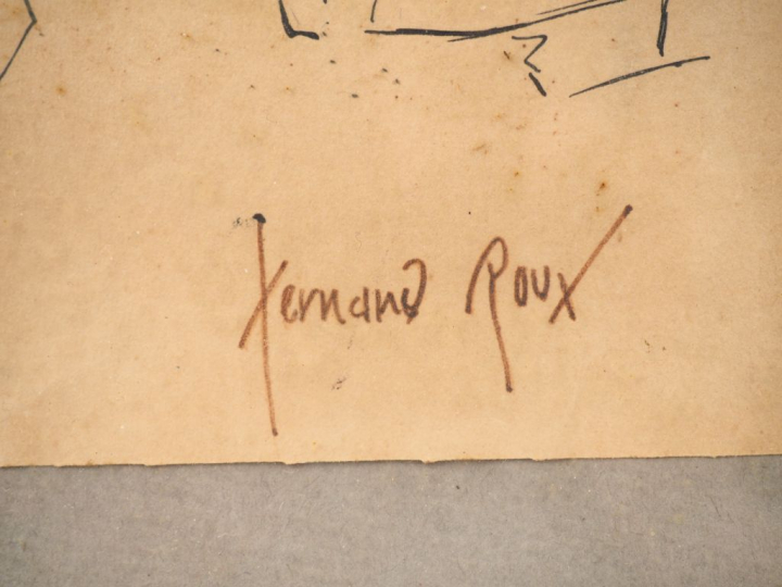 Fernand ROUX. "Scène de corrida". Dessin signé en bas à droite. Dim. (