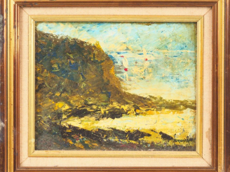 Vente aux enchères Fernand ROUX. "Vue de la côte à Palma". Huile sur panneau, signée en b