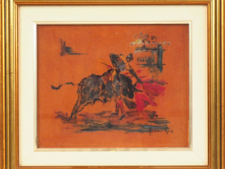 Vente aux enchères Fernand ROUX. "Luis Miguel DOMINGUIN". Huile sur carton, signée en bas