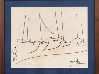 Vente aux enchères Fernand ROUX. "Port de plaisance". Dessin, signé en bas à droite. Dim.