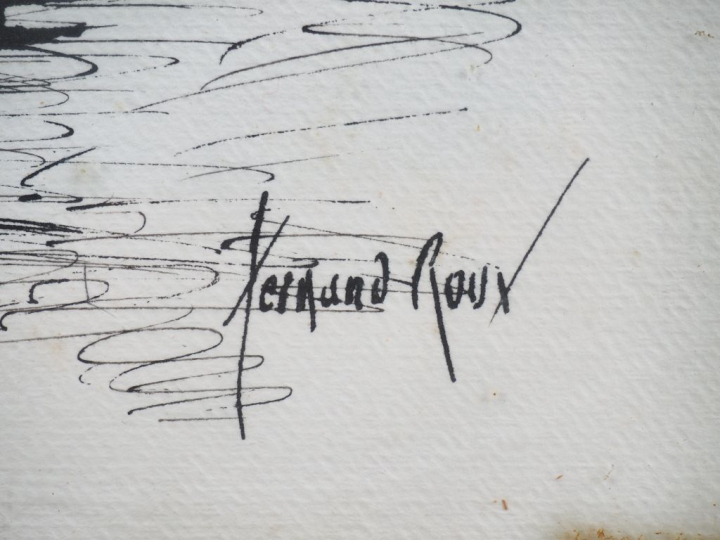 Fernand ROUX. "El Cristo de los faroles a Cordoba". Dessin signé en ba