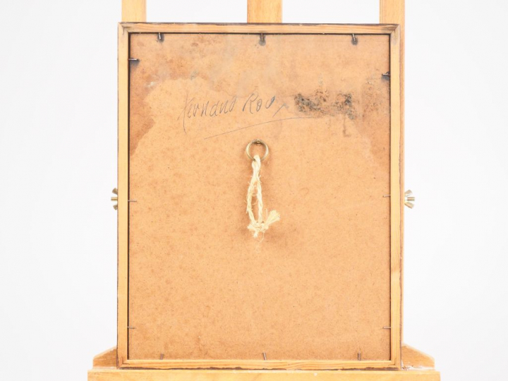 Fernand ROUX. "Jeune femme sur un balcon". Dessin, signé en bas à droi