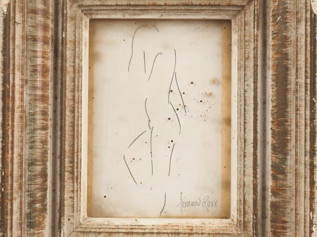Fernand ROUX. "Nu stylisé". Dessin, signé en bas à droite. Dim. (à vue