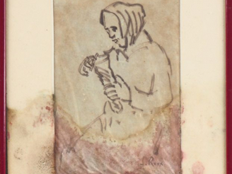 Vente aux enchères Fernand ROUX. "Portrait de dame au fichu". Dessin, signé en bas à droi