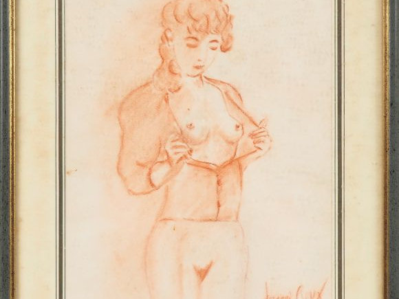 Fernand ROUX. "Portrait de jeune fille". Sanguine, signée en bas à dro