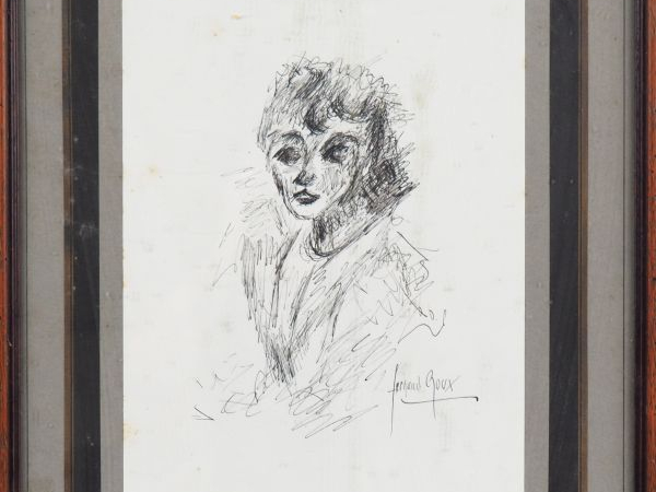 Fernand ROUX. "Portrait". Dessin, signé en bas à droite. Dim. (à vue) 