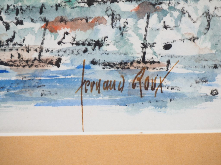 Fernand ROUX. "Vue de la cathédrale de Palma". Aquarelle, signée en ba