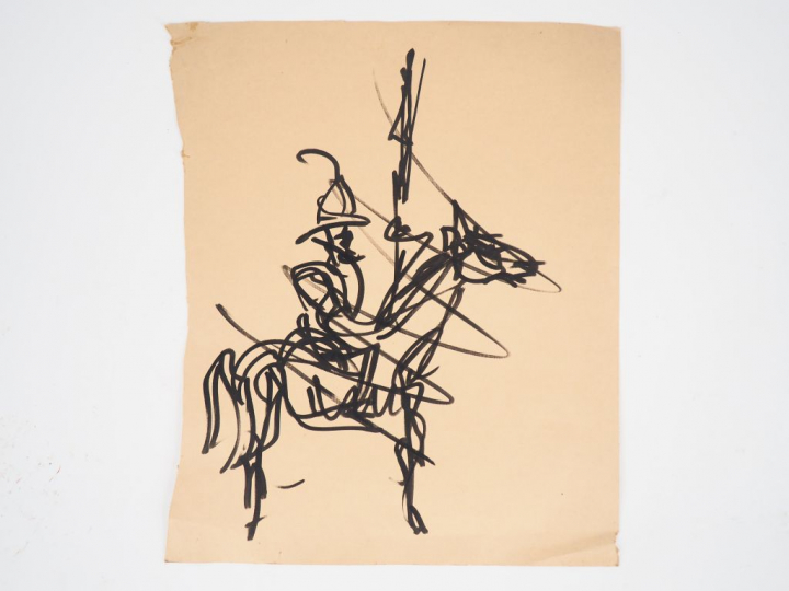 Fernand ROUX (attribué à). "Don Quichotte et Sancho Panza". Dessin dou