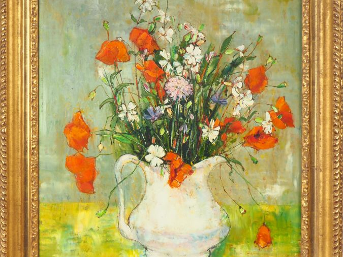 André VIGNOLES. "Bouquet de fleurs des champs". Huile sur toile, signé