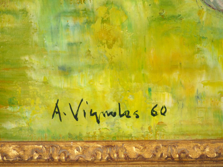 André VIGNOLES. "Bouquet de fleurs des champs". Huile sur toile, signé