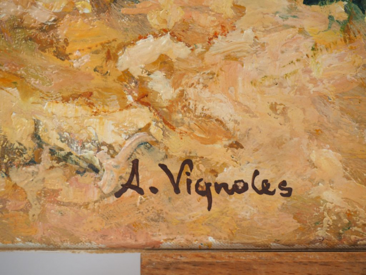 André VIGNOLES. "Brume d'été sur la côte amalfitaine". Huile sur toile