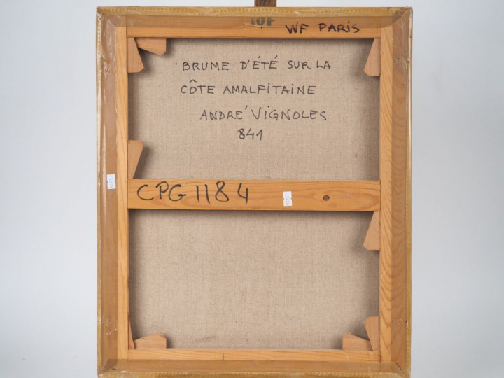 André VIGNOLES. "Brume d'été sur la côte amalfitaine". Huile sur toile