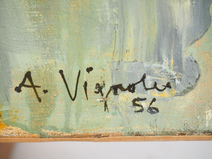 André VIGNOLES. "Fleurs claires". Huile sur toile, signée en bas à dro
