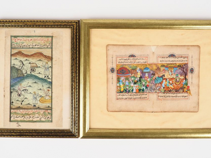 Deux folios de manuscrit illustrés, Inde et Moyen-Orient, XXe – XXIe s