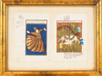 Vente aux enchères Deux folios de manuscrit illustrés, Turquie, XXe – XXIe siècle Gouache