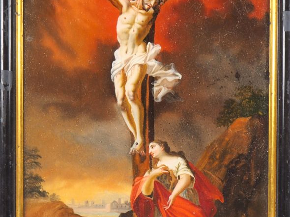 Fixé sous verre début XIXème, "Le Christ sur la croix" Dim. 32 x 23,5 