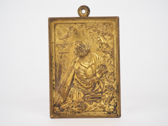 Vente aux enchères Plaque en bronze XVIIIème le reniement de Saint Pierre. Dim. 10,5 x 7 