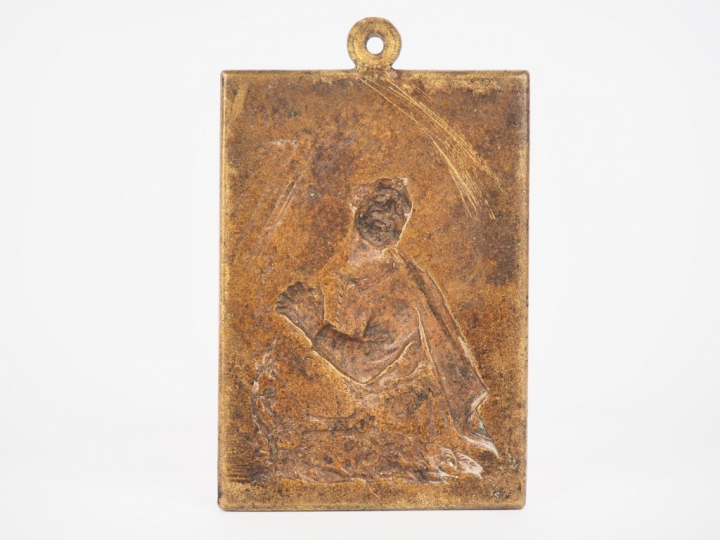 Plaque en bronze XVIIIème le reniement de Saint Pierre. Dim. 10,5 x 7 