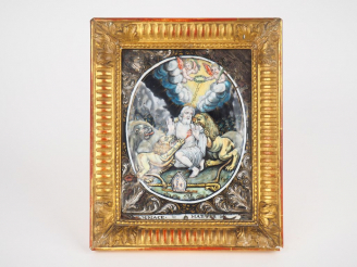 Vente aux enchères Plaque XVIIème en émail de Limoges, "Saint Ignace Martyr" signée au do