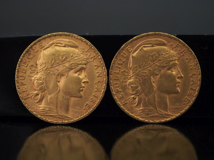 Deux pièces de 20 Francs or, 1909 et 1911.   