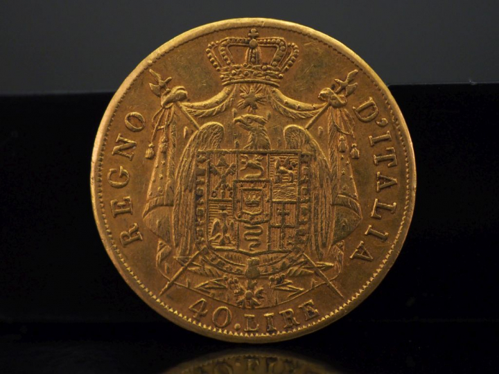 Pièce de 40 Lire or, Napoléon empereur, 1810-M.   