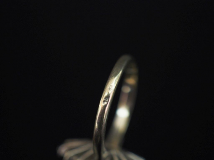 Bague de forme marquise en or blanc, sertie de petits diamants. TDD. 5