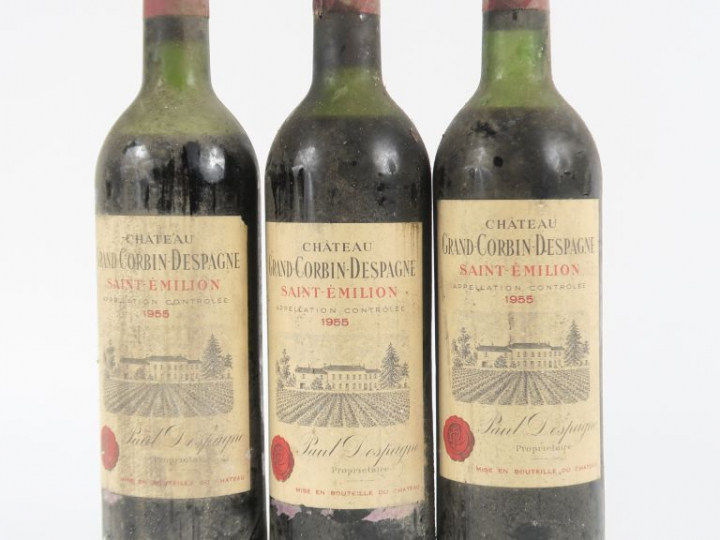 3 BOUTEILLES CHÂTEAU GRAND CORBIN DESPAGNE ST EMILION - 1955 - 1 HEP/1