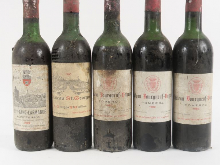 5 BOUTEILLES : 3 CHÂTEAU BOURGNEUF VAYRON POMEROL 1962 2 MEP/1 BEP - 1
