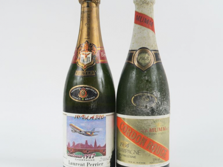 2 BOUTEILLES : 1 MUMM CORDON ROUGE 1988 - 1 LAURENT PERRIER 1er VOL A 