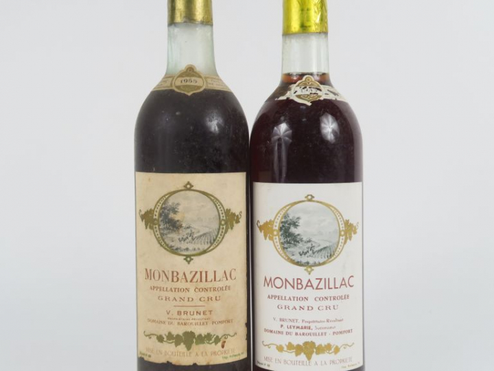 2 BOUTEILLES MONBAZILLAC GC V. BRUNET - 1955 - 1 LB/1 BG