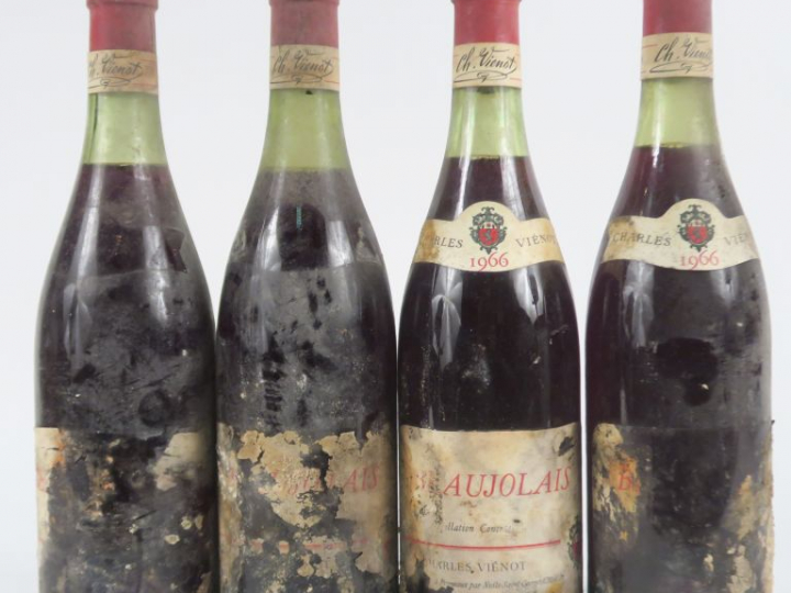 4 BOUTEILLES BEAUJOLAIS CHARLES VIENOT - 1966 - 2 PRÉSUMÉES/ETA/3 SE