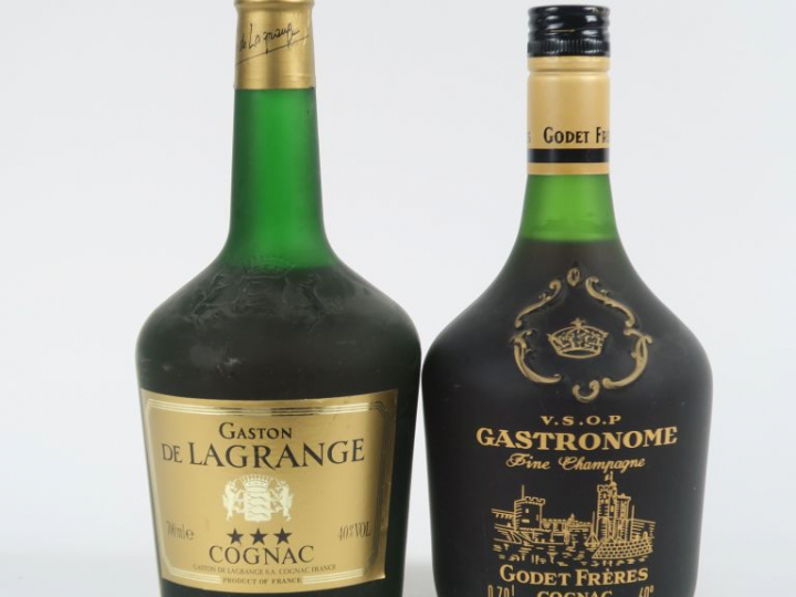 2 BOUTEILLES COGNAC : 1 GODET FRERES 'GASTRONOME' VSOP - 1 GASTON DE L