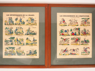Vente aux enchères 3 gravures sur la chasse et l'équitation, chiens de chasse à courre
