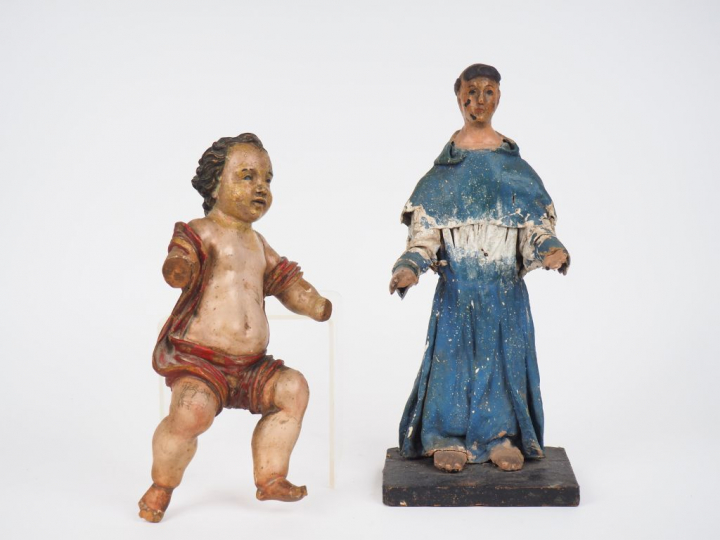 Sujet en bois polychrome fin XVIIIème début XIXème 'l'enfant Jésus" H.