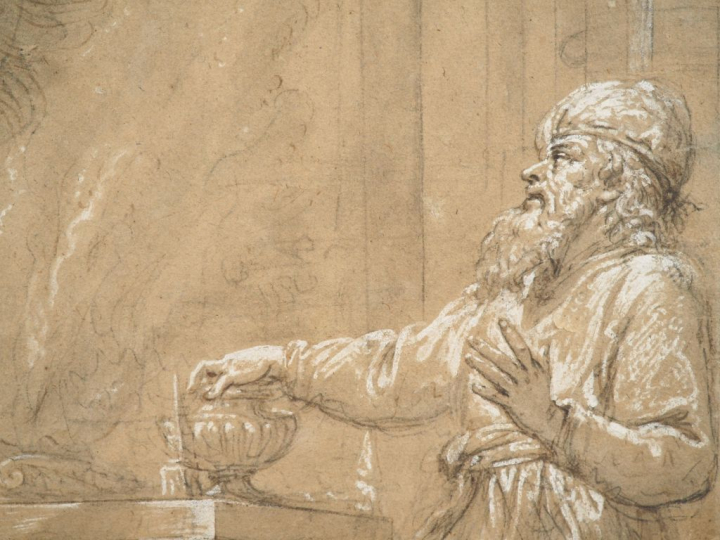 Ecole française XVIIème. "L'apparation de l'archange". Dessin rehaussé