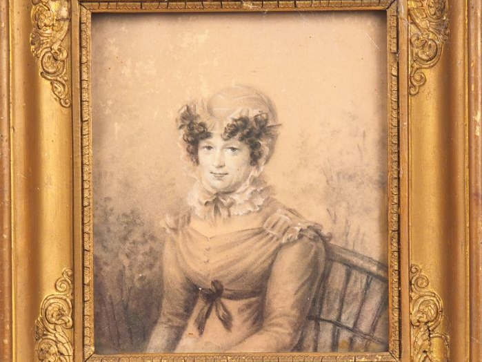 Ecole française XIXème. "Portrait de femmes". Paire de dessins rehauss