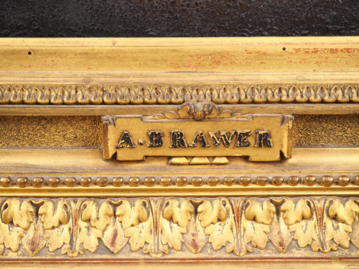 Dans le goût de MOLENAER. "Scène d'auberge" Panneau de chêne parqueté 