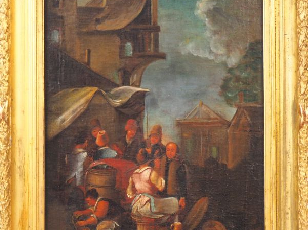 Ecole du Nord  XVIIIème. "Réunion de paysans". Huile sur toile. Dim. 5