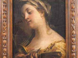 Vente aux enchères Ecole Siennoise vers 1680. "Sainte Catherine". Huile sur toile. Dim. 5